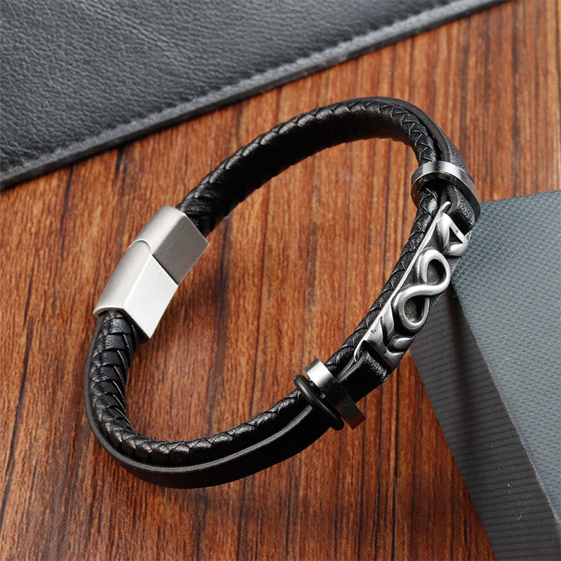 Nimara Ritual Titanium Steel Balance Multi-Layered Leather Figure-Eight Bracelet