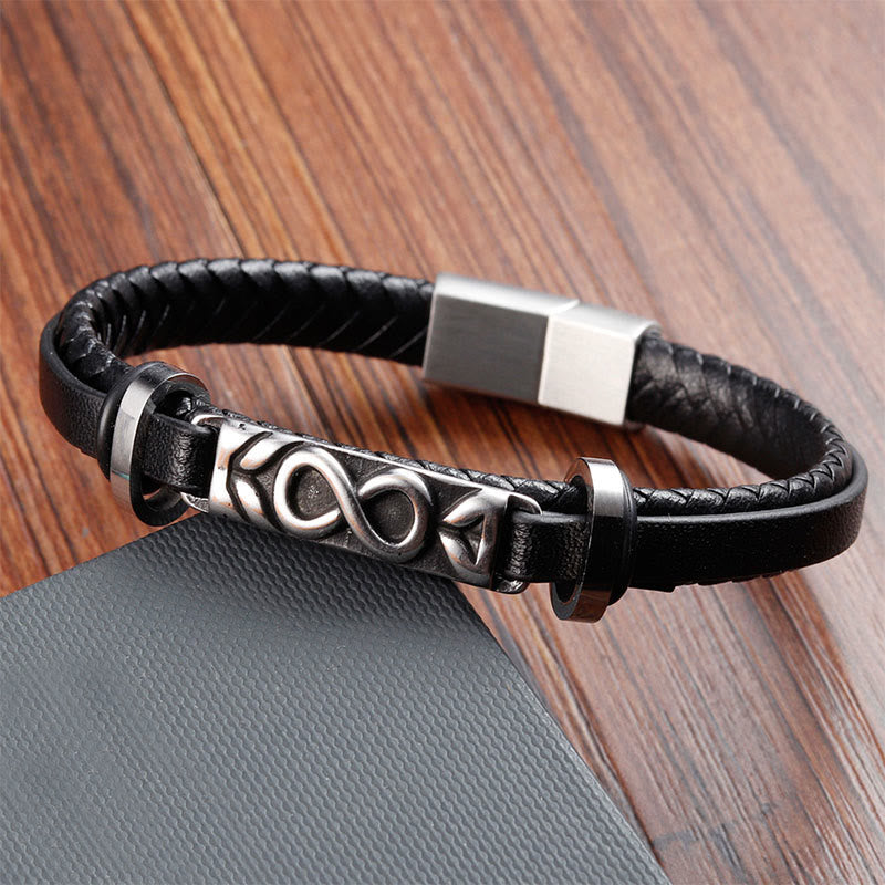 Nimara Ritual Titanium Steel Balance Multi-Layered Leather Figure-Eight Bracelet