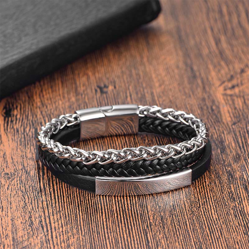 Nimara Ritual Titanium Steel Balance Calm Leather Woven Bracelet