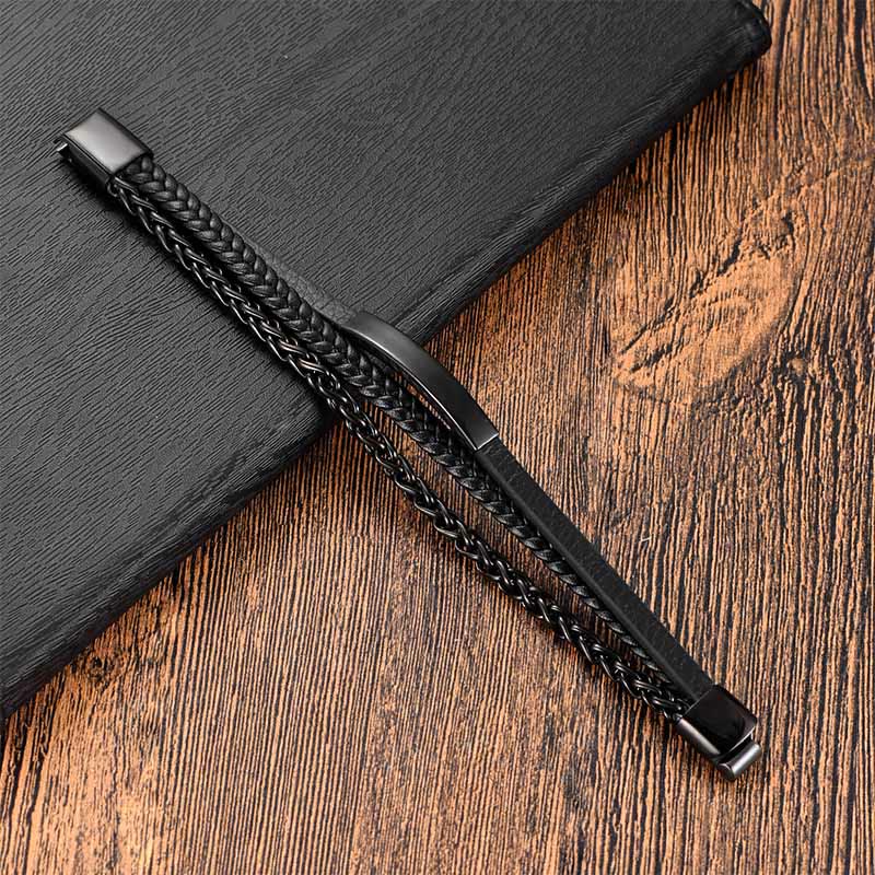 Nimara Ritual Titanium Steel Balance Calm Leather Woven Bracelet
