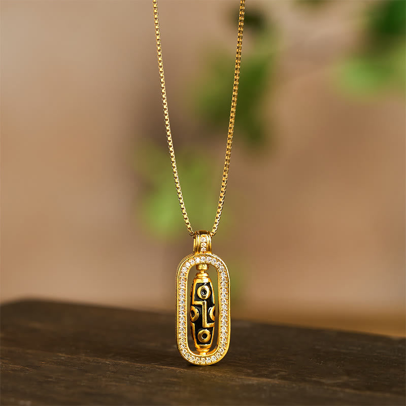 Nimara Ritual 24k Gold Plated Brass Nine-eye Dzi Bead Auspicious Pattern Wealth Pendant Necklace