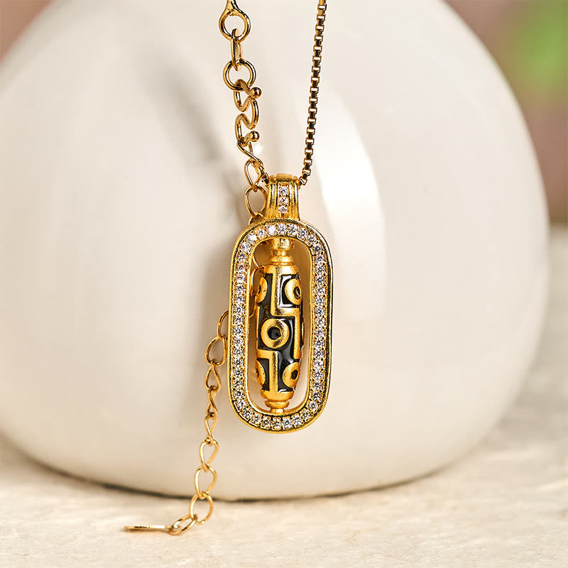 Nimara Ritual 24k Gold Plated Brass Nine-eye Dzi Bead Auspicious Pattern Wealth Pendant Necklace