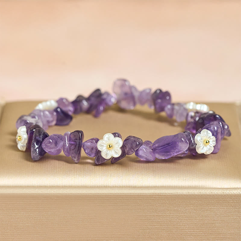 Nimara Ritual Irregular Crystal Flower Design Amethyst White Crystal Balance Bracelet