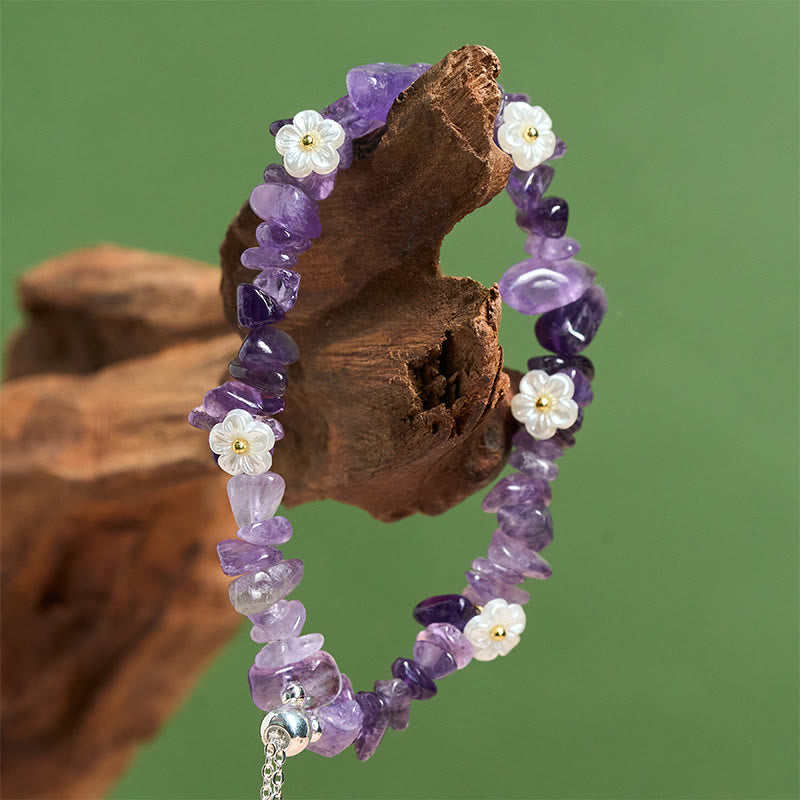 Nimara Ritual Irregular Crystal Flower Design Amethyst White Crystal Balance Bracelet