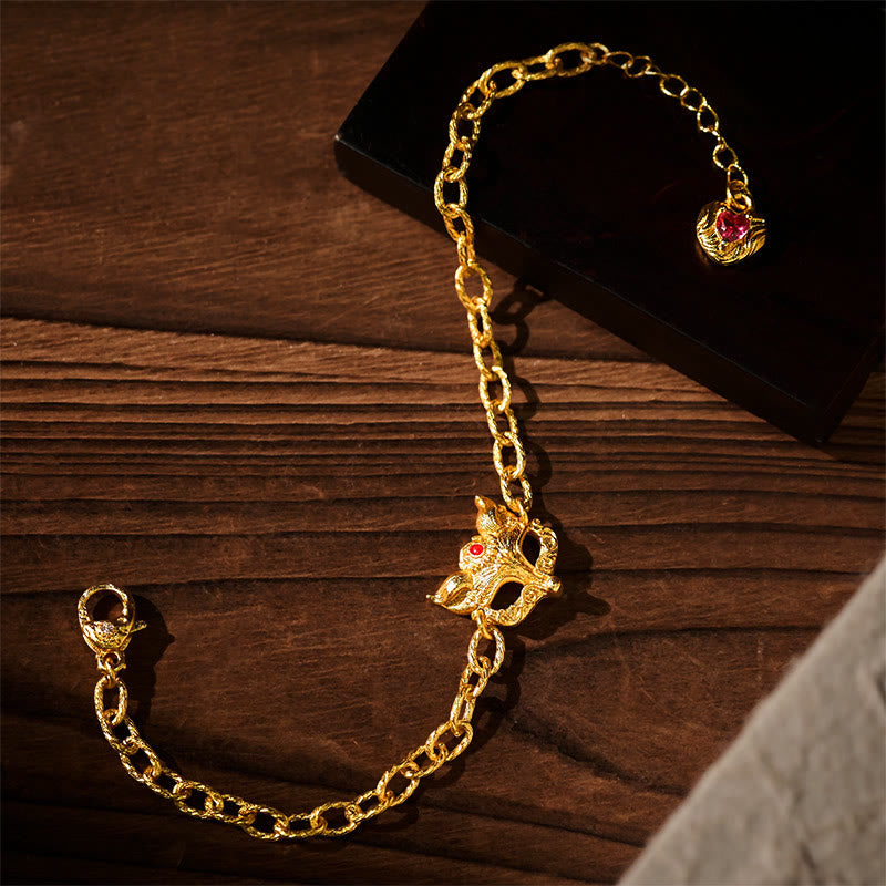 Nimara Ritual 24k Gold Plated Brass Fox Design Heart Charm Chain Bracelet