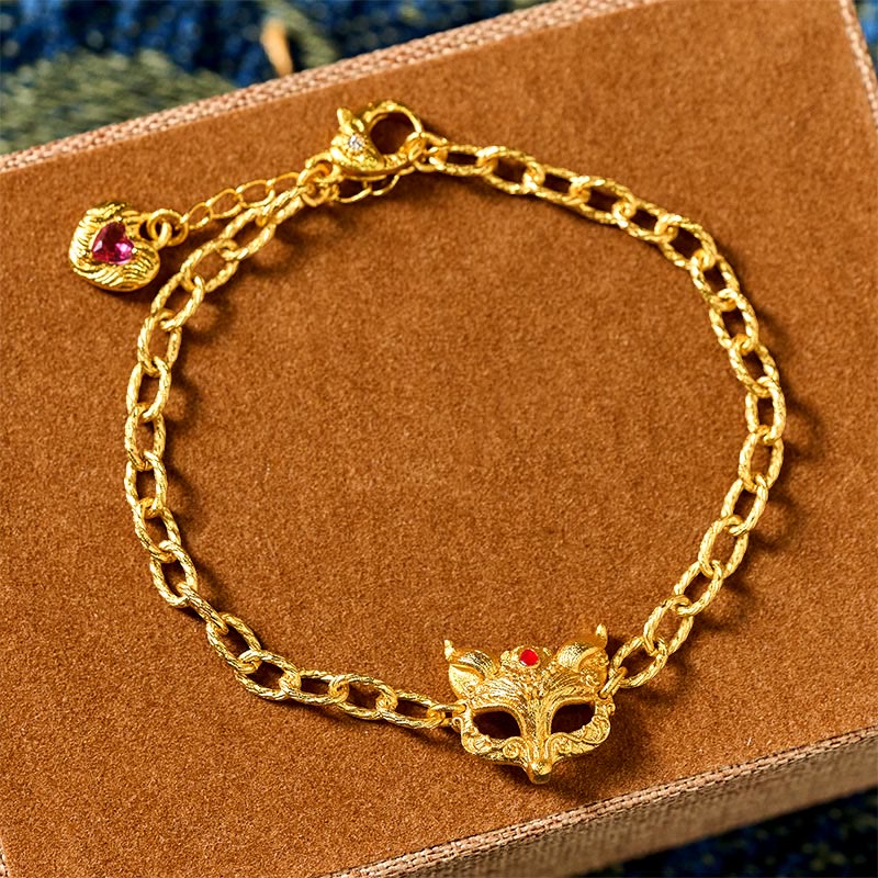 Nimara Ritual 24k Gold Plated Brass Fox Design Heart Charm Chain Bracelet