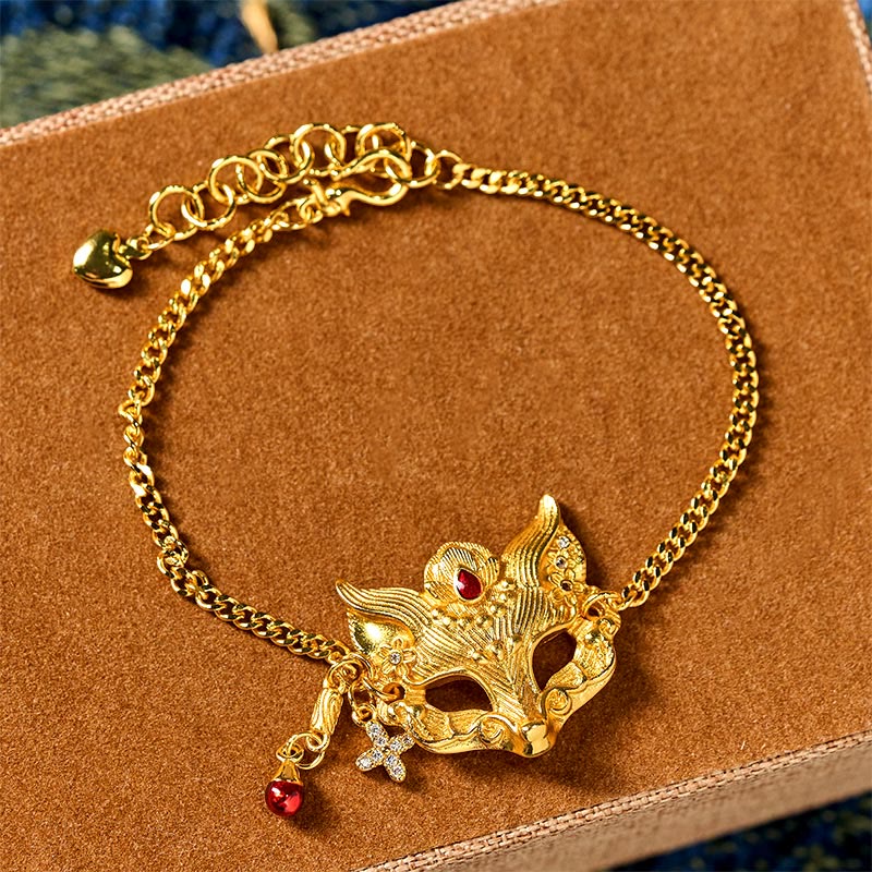 Nimara Ritual 24k Gold Plated Brass Fox Mask Charm Tassel Chain Bracelet
