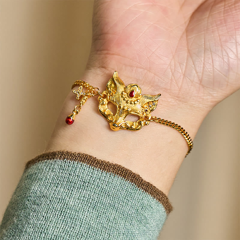 Nimara Ritual 24k Gold Plated Brass Fox Mask Charm Tassel Chain Bracelet