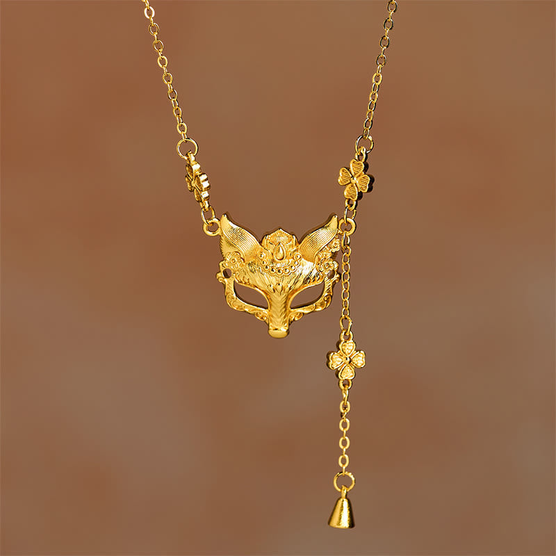 Nimara Ritual 24k Gold Plated Brass Fox Flower Design Tassel Pendant Necklace