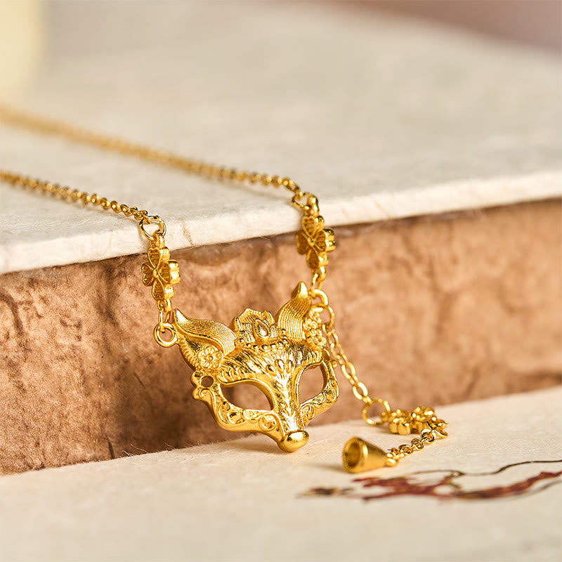 Nimara Ritual 24k Gold Plated Brass Fox Flower Design Tassel Pendant Necklace