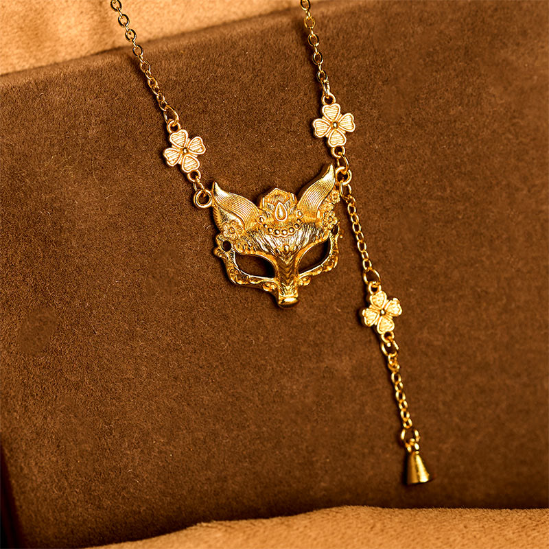 Nimara Ritual 24k Gold Plated Brass Fox Flower Design Tassel Pendant Necklace