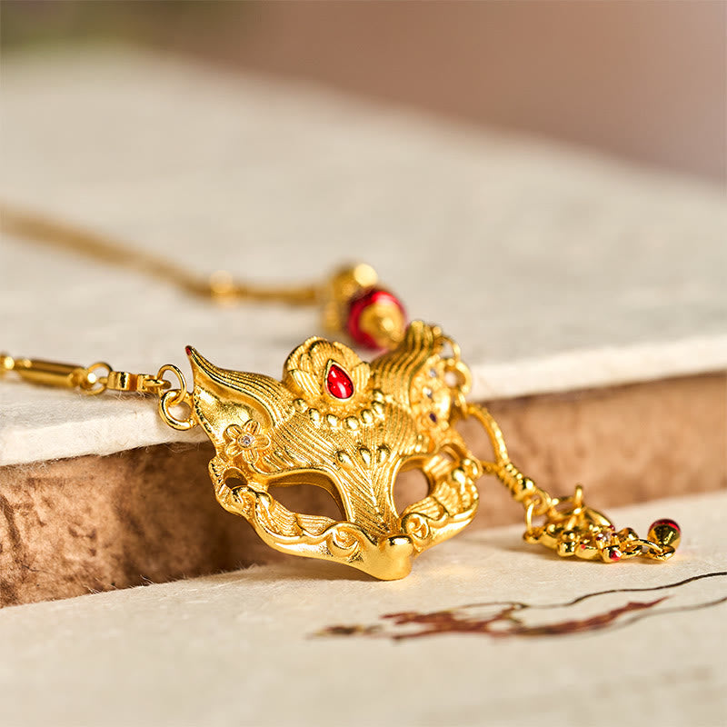 Nimara Ritual 24k Gold Plated Brass Fox Design Tassel Pendant Necklace