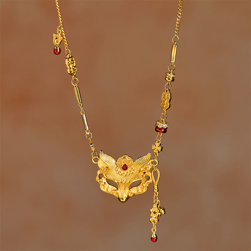 Nimara Ritual 24k Gold Plated Brass Fox Design Tassel Pendant Necklace