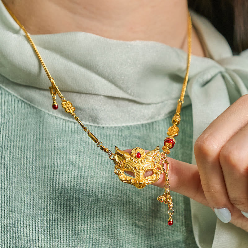 Nimara Ritual 24k Gold Plated Brass Fox Design Tassel Pendant Necklace