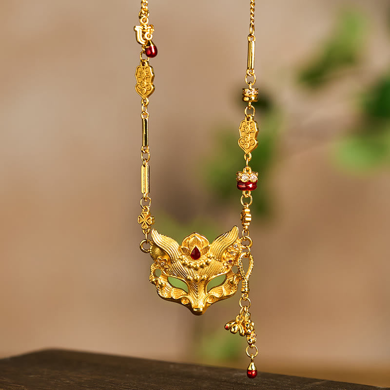 Nimara Ritual 24k Gold Plated Brass Fox Design Tassel Pendant Necklace