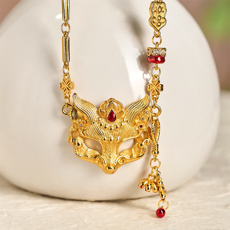 Nimara Ritual 24k Gold Plated Brass Fox Design Tassel Pendant Necklace