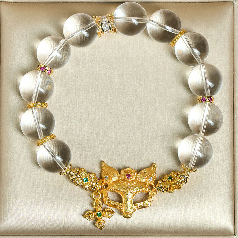 Nimara Ritual Fox Cross Charm White Crystal Beaded Protection Bracelet