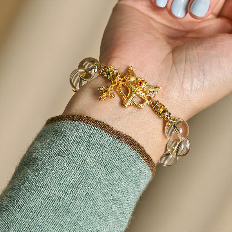 Nimara Ritual Fox Cross Charm White Crystal Beaded Protection Bracelet