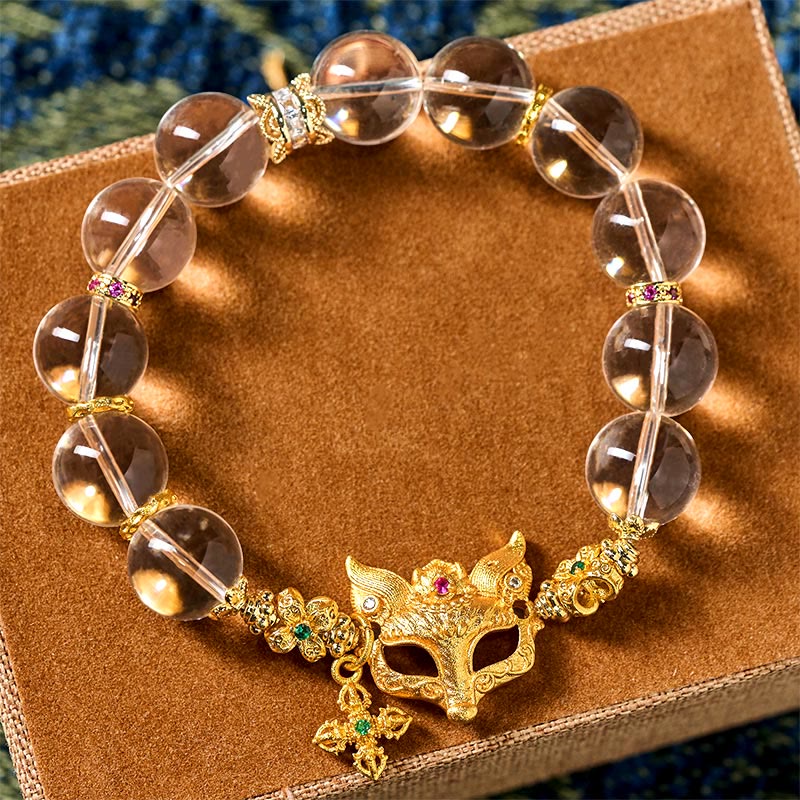 Nimara Ritual Fox Cross Charm White Crystal Beaded Protection Bracelet