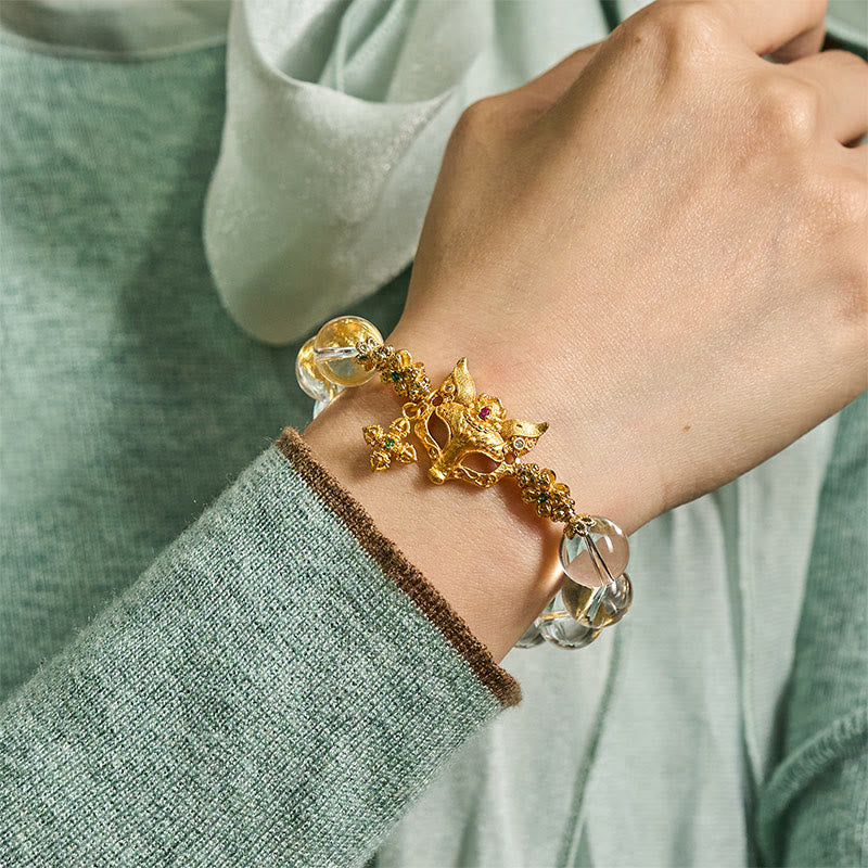 Nimara Ritual Fox Cross Charm White Crystal Beaded Protection Bracelet
