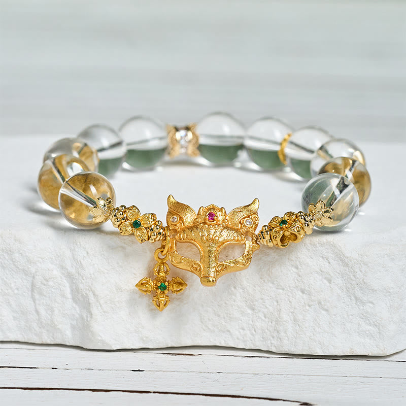 Nimara Ritual Fox Cross Charm White Crystal Beaded Protection Bracelet