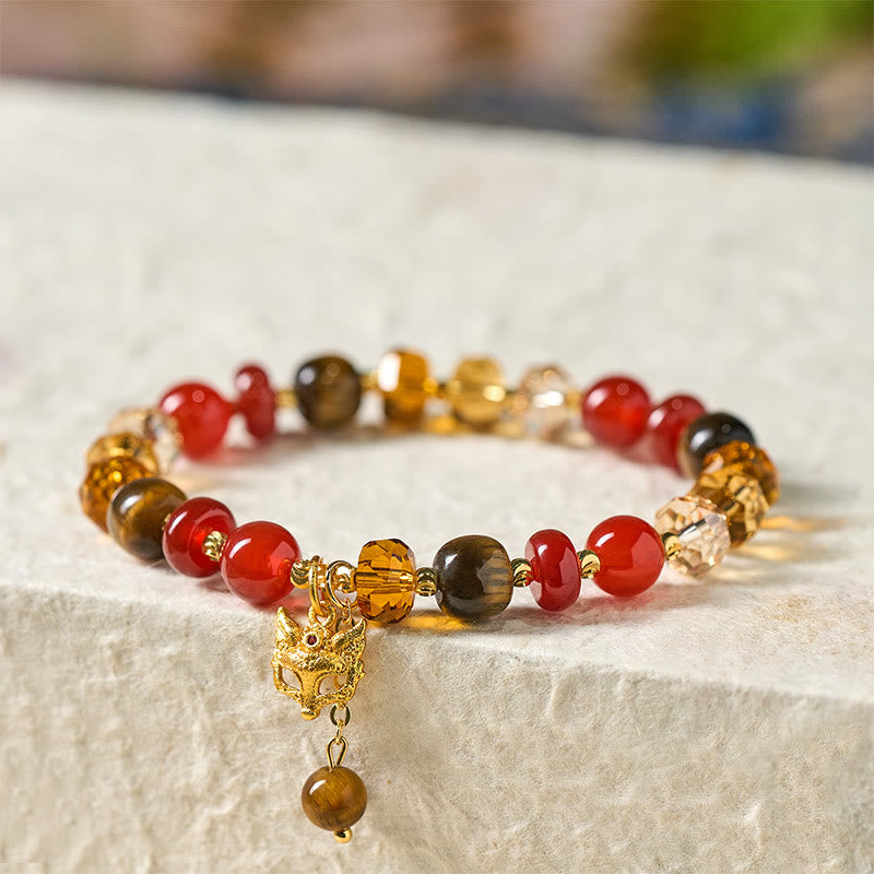 Nimara Ritual Red Agate Tiger Eye Fox Charm Calm Beaded Bracelet