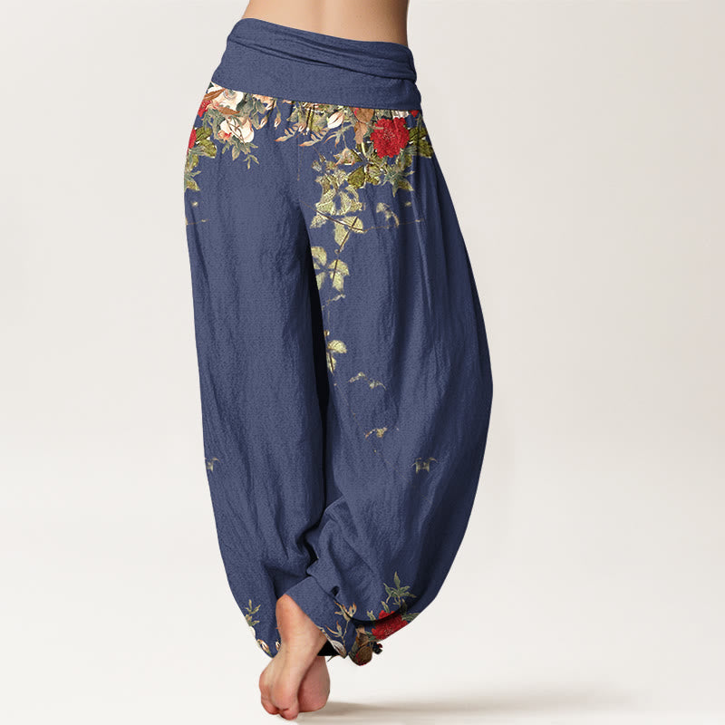 Nimara Ritual Pure Cotton Colourful Flower Leaves Patterns Women's Elastic Waist Harem Pants