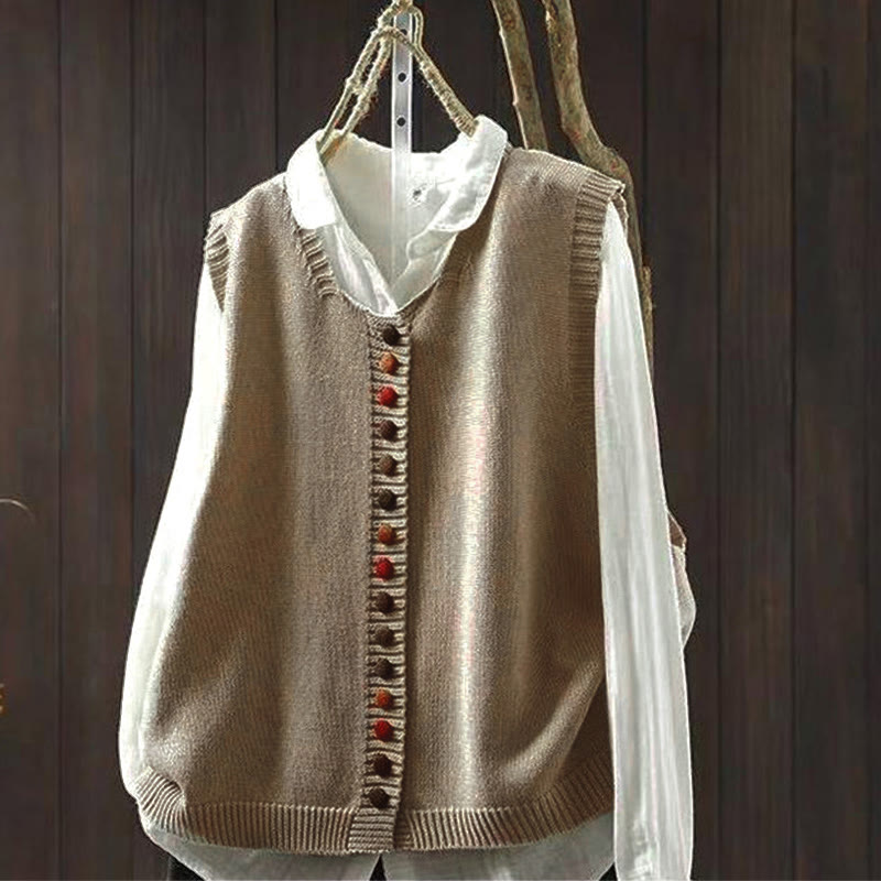 Nimara Ritual Colorful Buttons Women's Sleeveless Knitted Vest Waistcoat