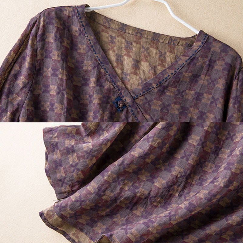 Nimara Ritual Spring V-Neck Printed Floral Pattern Women's Long Sleeve Shirt