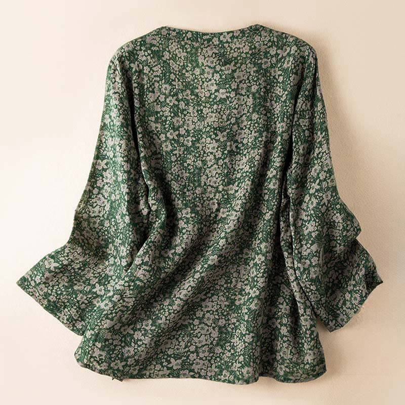 Nimara Ritual Spring V-Neck Printed Floral Pattern Women's Long Sleeve Shirt