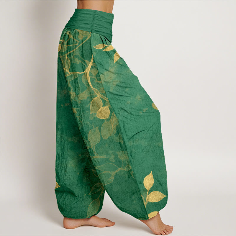 Nimara Ritual Pure Cotton Softly Colored Leaves Pattern Women's Elastic Waist Harem Pants