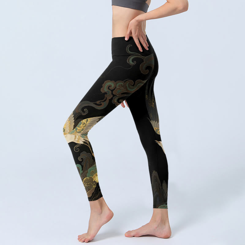 Nimara Ritual Soaring Phoenix Cloud Pattern Print Gym Leggings Women's Yoga Pants