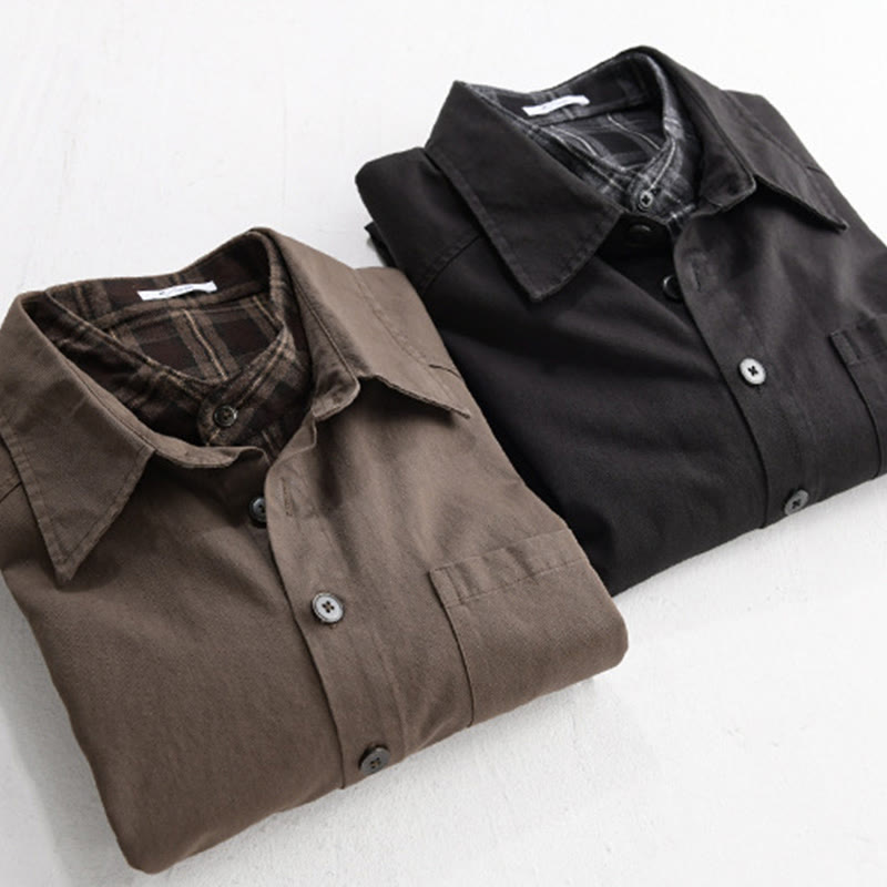 Nimara Ritual Spring Plaid Pattern Fake Two-piece Long Sleeve Men's Cotton Jacket With Pocket
