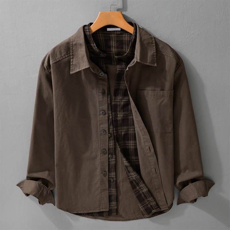 Nimara Ritual Spring Plaid Pattern Fake Two-piece Long Sleeve Men's Cotton Jacket With Pocket