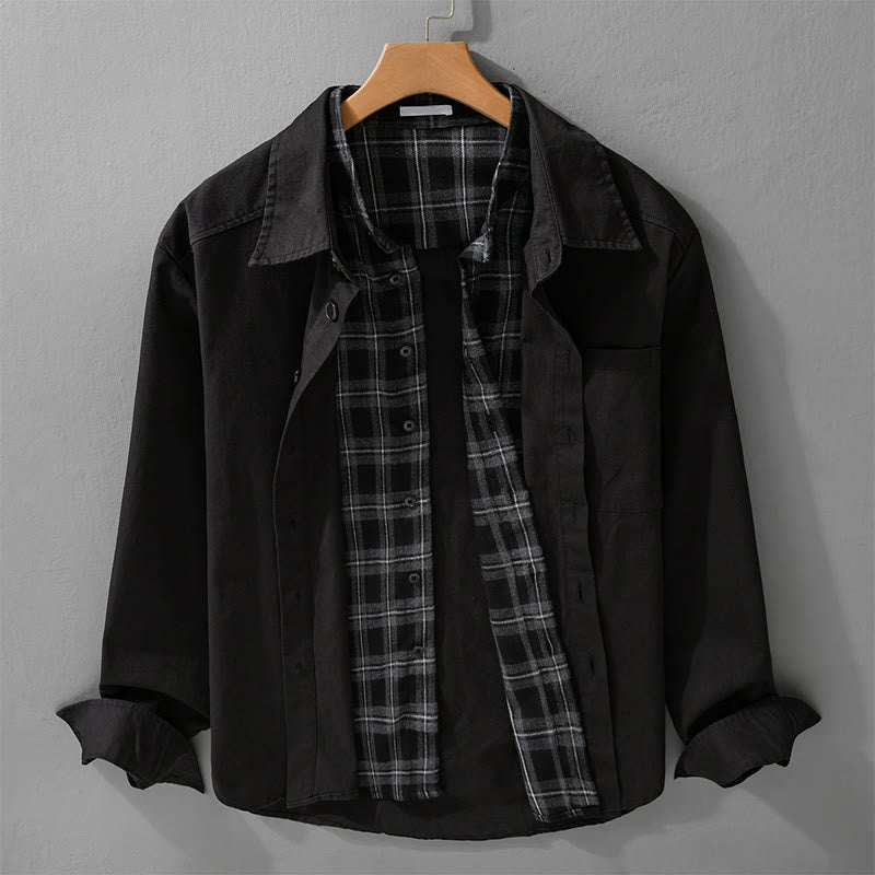 Nimara Ritual Spring Plaid Pattern Fake Two-piece Long Sleeve Men's Cotton Jacket With Pocket