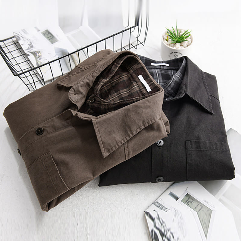 Nimara Ritual Spring Plaid Pattern Fake Two-piece Long Sleeve Men's Cotton Jacket With Pocket