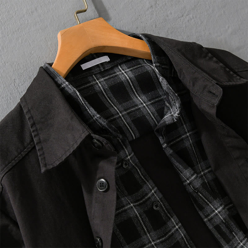 Nimara Ritual Spring Plaid Pattern Fake Two-piece Long Sleeve Men's Cotton Jacket With Pocket