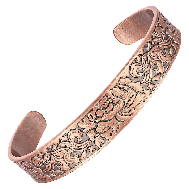 Nimara Ritual Copper Flower Open Balance Luck Adjustable Cuff Bracelet Bangle