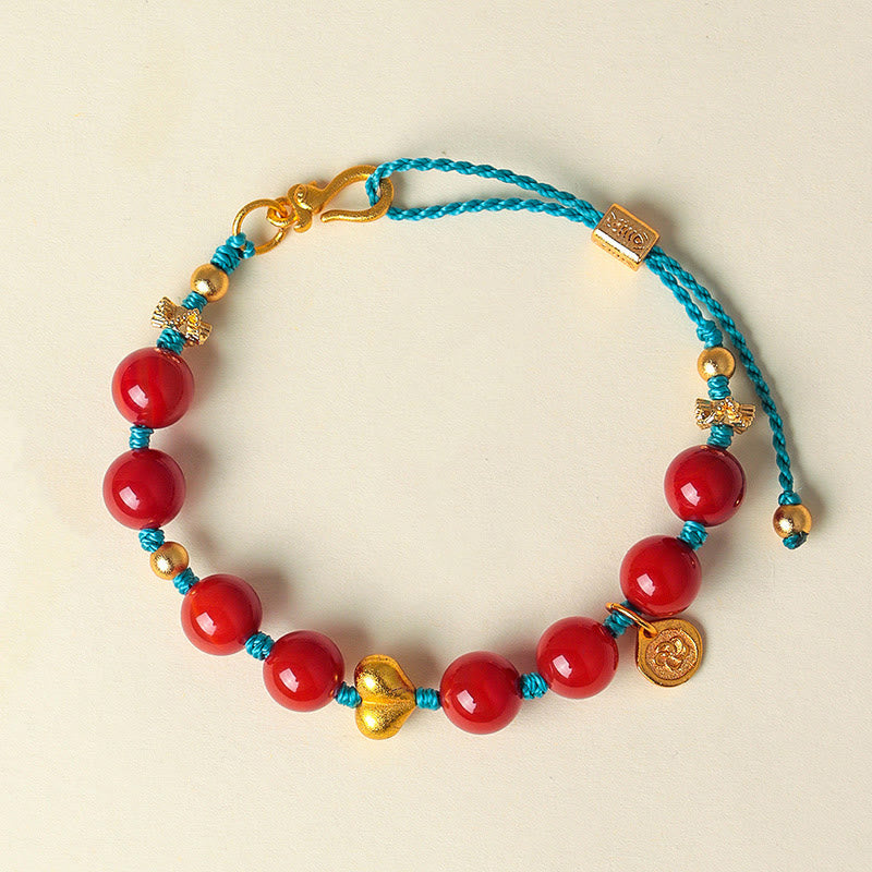 Nimara Ritual 8mm South Red Agate Beads Heart Braided String Success Bracelet