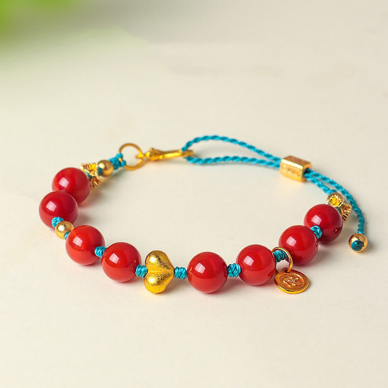 Nimara Ritual 8mm South Red Agate Beads Heart Braided String Success Bracelet