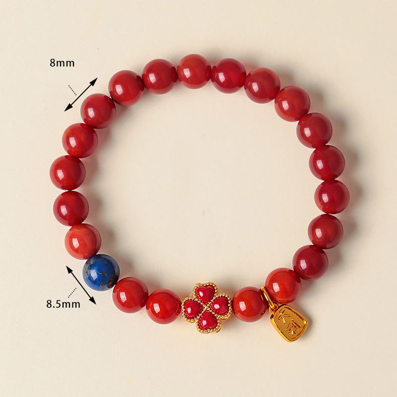 Nimara Ritual Four Leaf Clover Flower Gourd South Red Agate White Agate Positive Beaded Bracelet