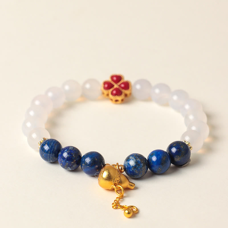 Nimara Ritual Four Leaf Clover Flower Gourd South Red Agate White Agate Positive Beaded Bracelet