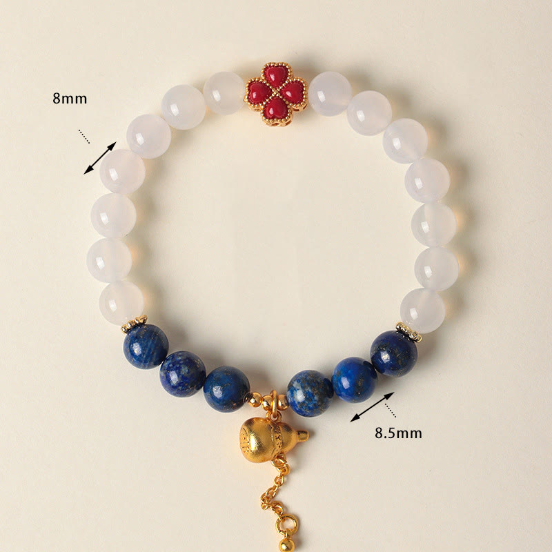 Nimara Ritual Four Leaf Clover Flower Gourd South Red Agate White Agate Positive Beaded Bracelet