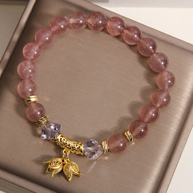 Nimara Ritual Lily of the Valley Natural Strawberry Quartz Positive Beaded Bracelet
