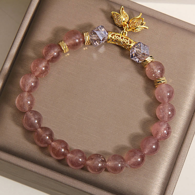 Nimara Ritual Lily of the Valley Natural Strawberry Quartz Positive Beaded Bracelet