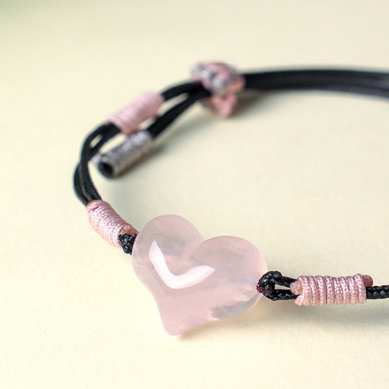 Nimara Ritual Natural Heart Charm Pink Crystal Braided String Warmth Bracelet
