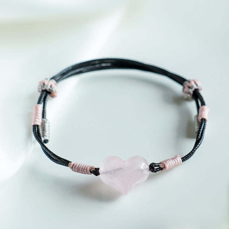 Self-acceptance and Warmth Natural Heart Charm Pink Crystal Braided String Bracelet