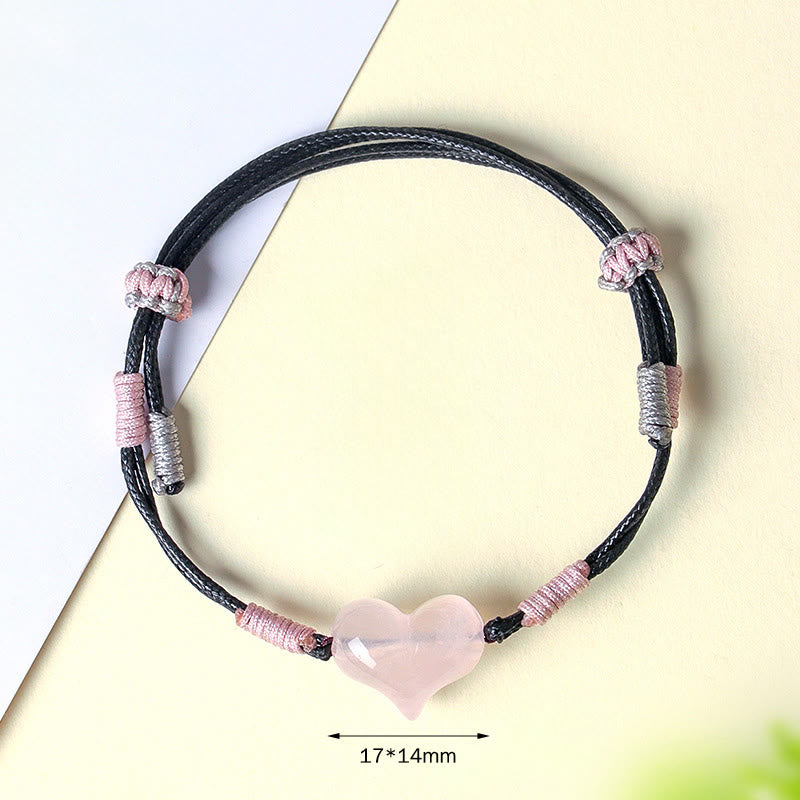 Self-acceptance and Warmth Natural Heart Charm Pink Crystal Braided String Bracelet