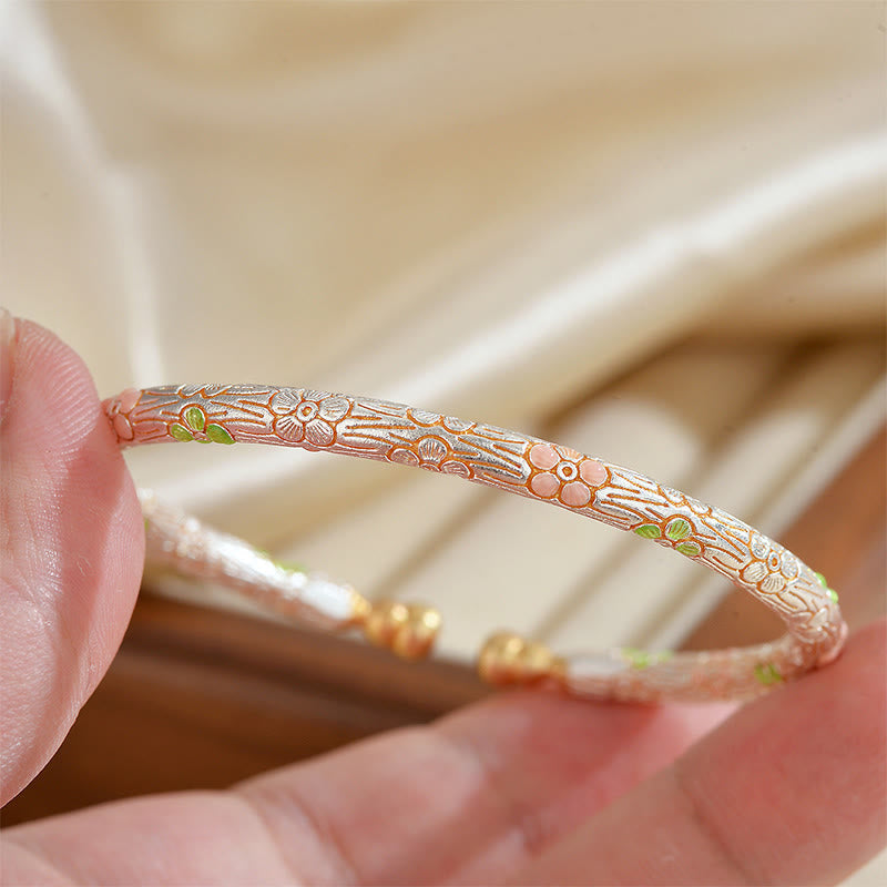 Nimara Ritual Copper Handmade Enamel Flower Open Luck Bracelet Bangle
