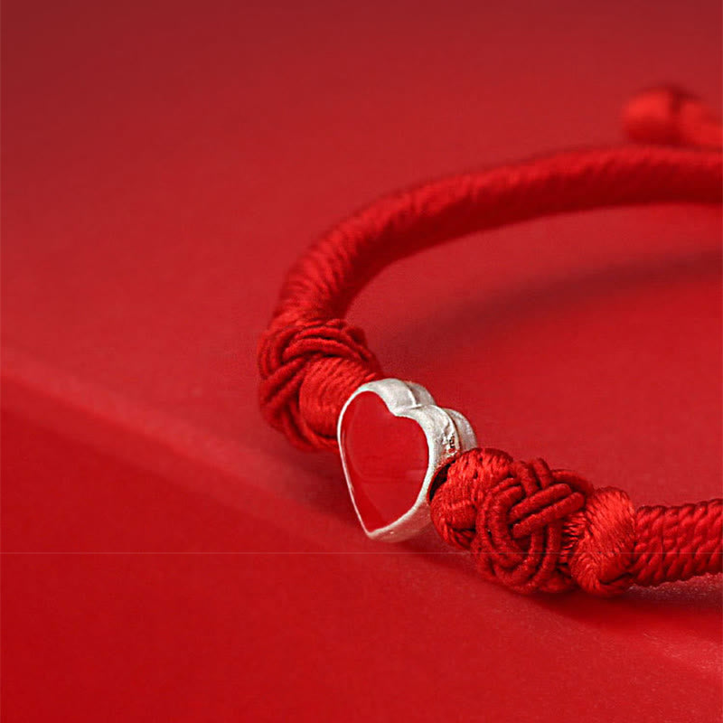 Nimara Ritual 999 Sterling Silver 3D Heart Design Red String Connection Bracelet